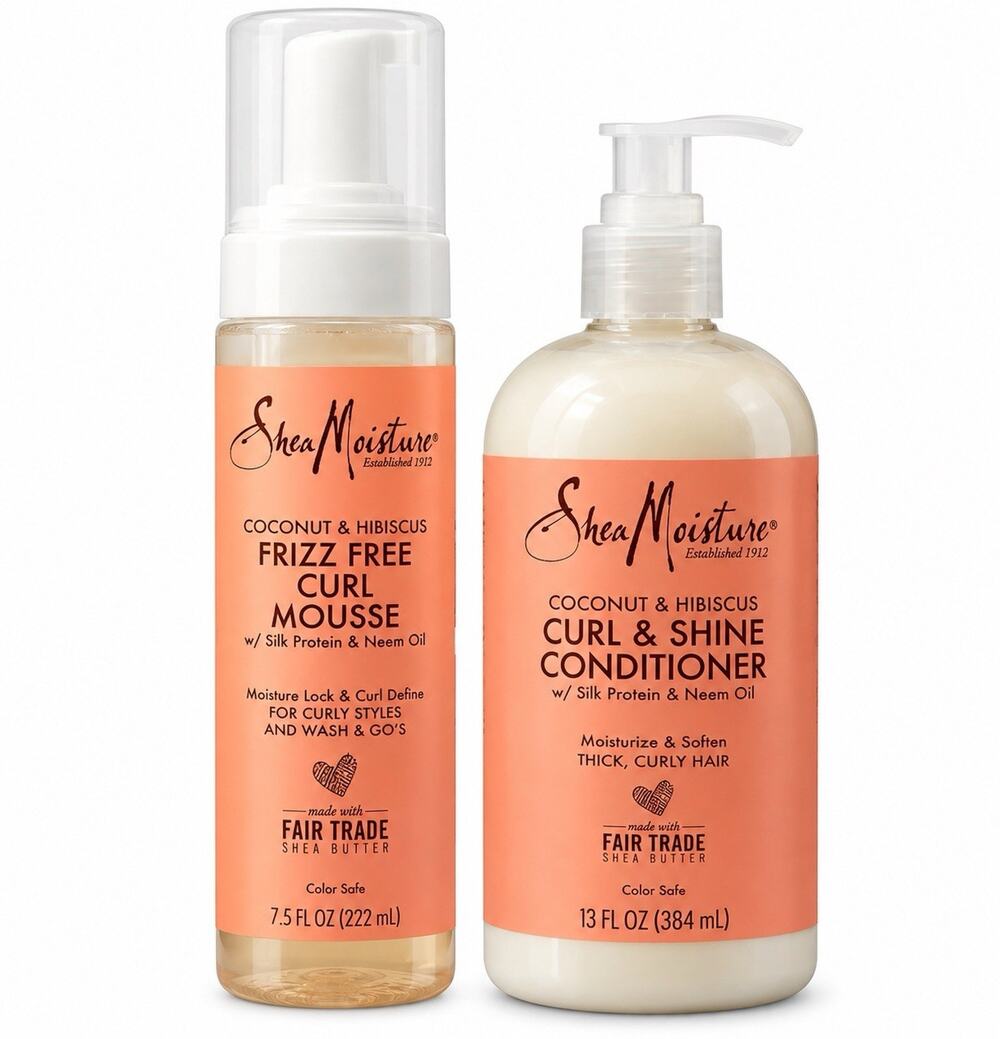 SheaMoisture Coconut Hibiscus Curl Mousse & Curl & Shine Conditioner Set New